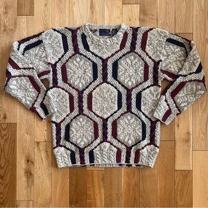 VTG Northern Isles Hand Knit Geometric Pattern Pullover Cream Sweater Size Large